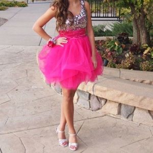 formal dress hot pink with sequin top